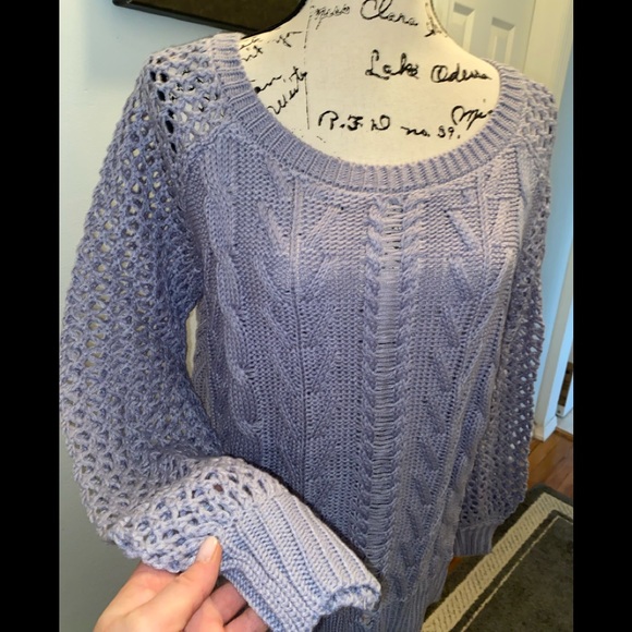 SHE & SKY SLATE BLUE LIGHTWEIGHT CABLE KNIT SWEATER| NWT - Picture 4 of 8